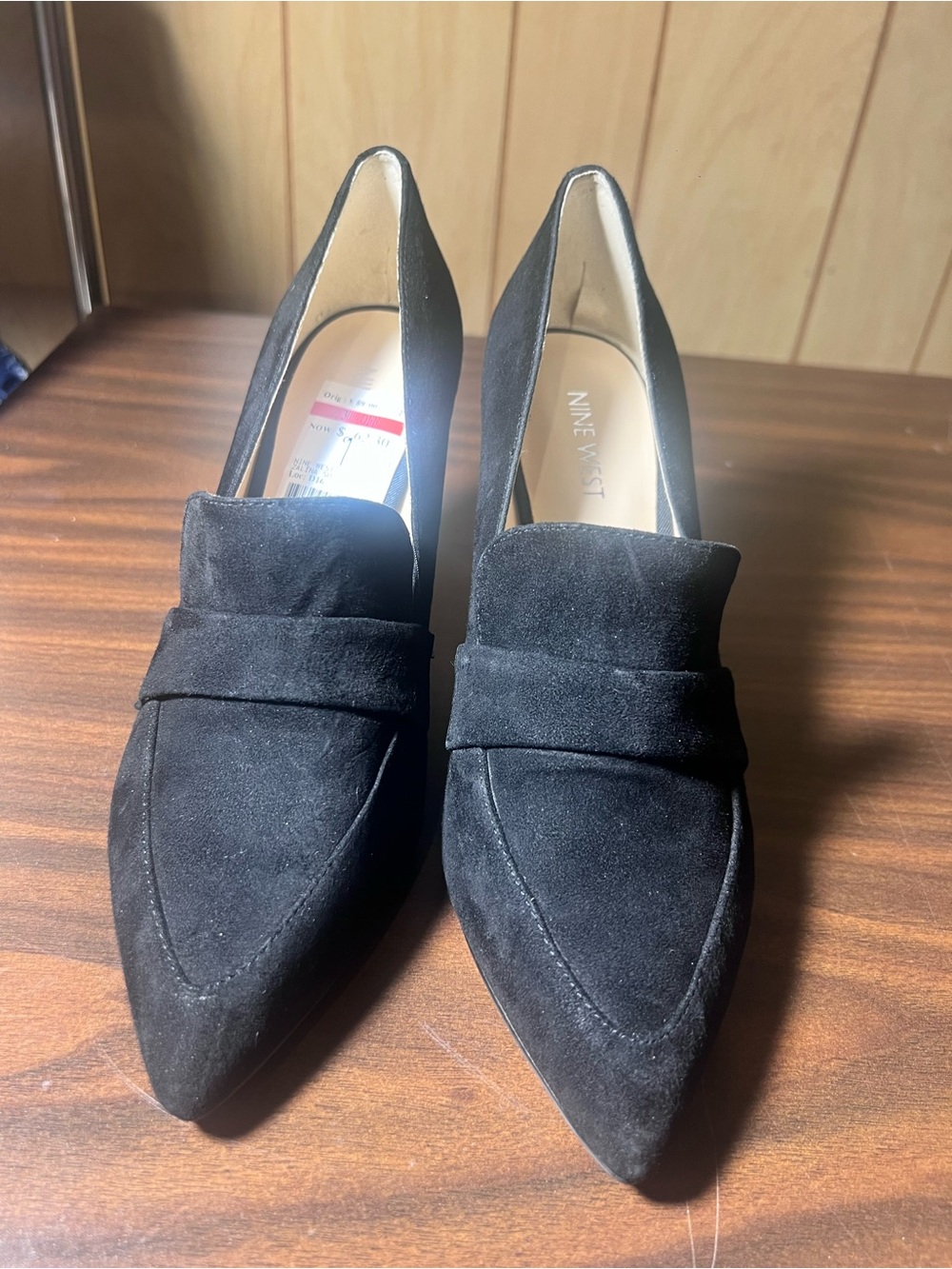 Nine West Black Suede Pointed-Toe Block Heel Loafers - Picture 4 of 7
